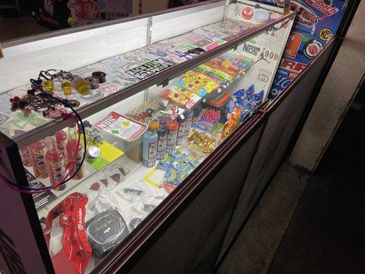 Display case of items to check out and purchase while you wait for your tank to be done getting filled.