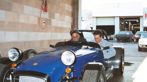 my dad with richard getting ready to drive.