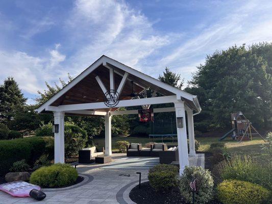 Handmade wood gazebo and pavers