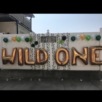 My son's first birthday decoration using molly's balloons.