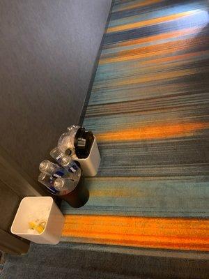 Trash in all the hallways on every floor. Guests were told days AFTER check in that they wouldn't be cleaning rooms.