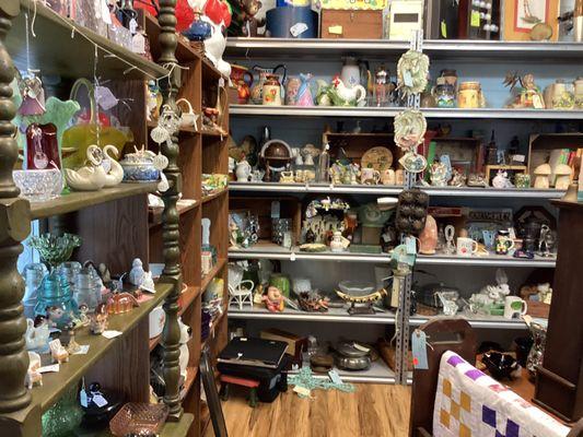 Trinkets, Vintage, and Unique Items cover the walls of 3 rooms. 20 vendors have multiple choices that fit a variety of  wants and desires