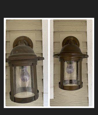 Before and after of an outside lantern