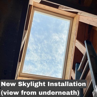 New Skylight Installed on New Roof. View from underneath.