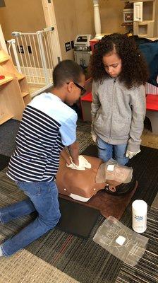 We are learning first aid/cpr techniques! They did great