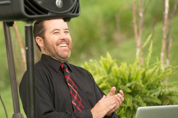 Bryan providing music and sound for our outdoor ceremony . . . we think he liked it ;)