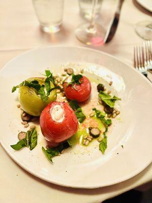 Stuffed vegan goat cheese tomatoes