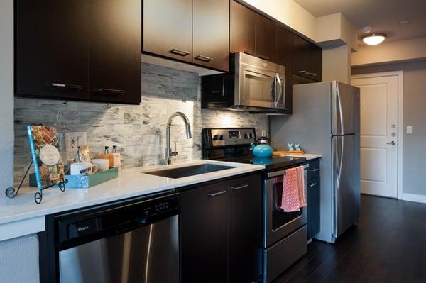 All new modern finishes with quartz countertops, stainless steel appliances, and espresso cabinetry.