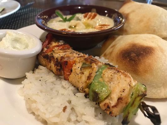 Classic hummus and a chicken kebab served with our famous garlic sauce.