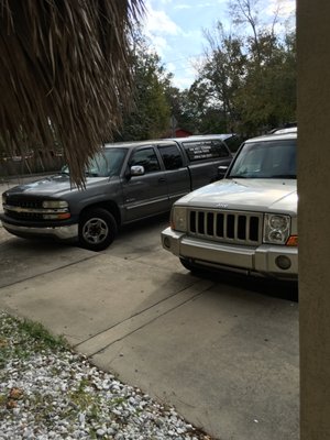 Their vehicle, parked in front of my neighbors' house, two homes down. You can see their name on the car.