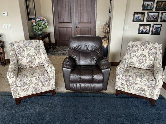 A couple of accent chairs to go with the leather recliner.