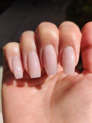 Sheer pink sparkling nails