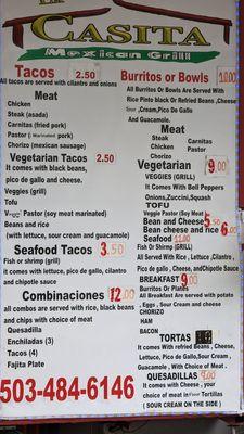 Menu as of Cinco de Mayo, 23'