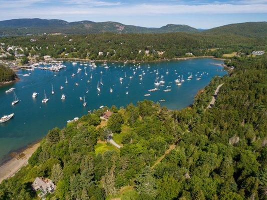 Northeast Harbor, Maine and Acadia National Park beyond