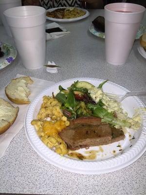 So yummy!!! Tri tip, potato salad, salad, Mac n cheese, veggies and a roll!!!!