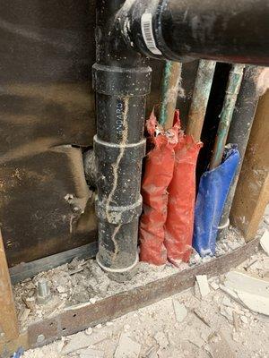 Termites can follow the air bubbles that form next to the pipes when the concrete is laid.