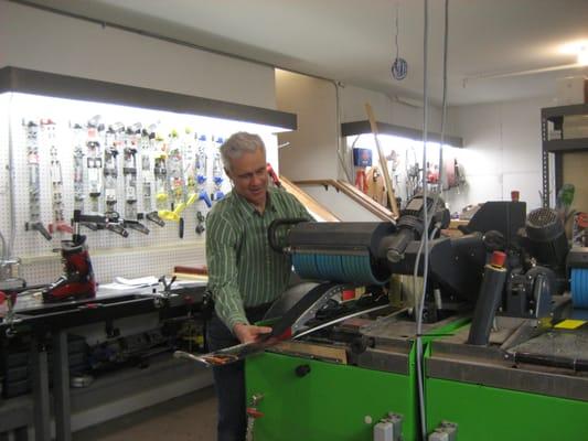 Ski tuning in progress at our Breckenridge ski rental shop