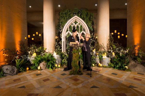 Spring getting the mic check done with the officiant at a wedding we planned and designed at the Natural History Museum of Los Angeles.