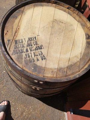 Rustic used oak whiskey barrel.