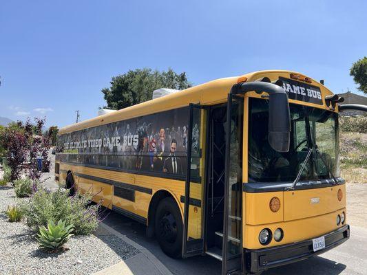 Bus parked right out front.