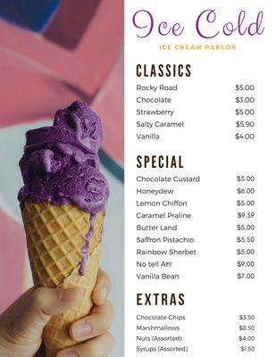 Ice Cream Parlor Menu