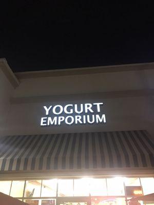 The sign of the Yogurt Emporium