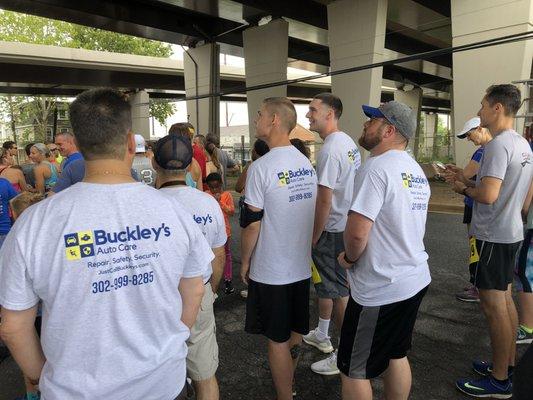 The Buckley's Auto Care team getting ready to run the DE Kids Fund, 5K in downtown Newport!