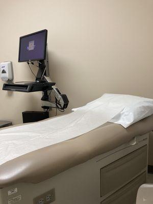 A close-up of an example table in a patient room at Novant Health Forsyth Family Medicine.