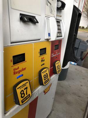 Three grades of gas to choose from