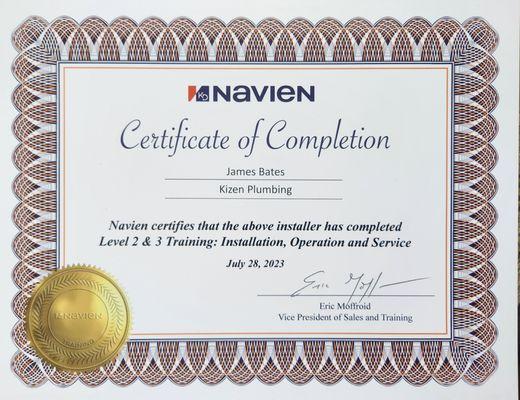 Recent recertification to keep up with all the designs and features that are available in tankless and Navien units