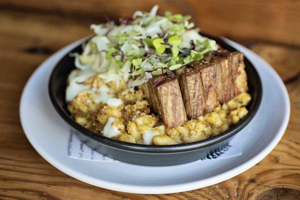 Pork belly cassoulet - apple agrodolce, fennel slaw.