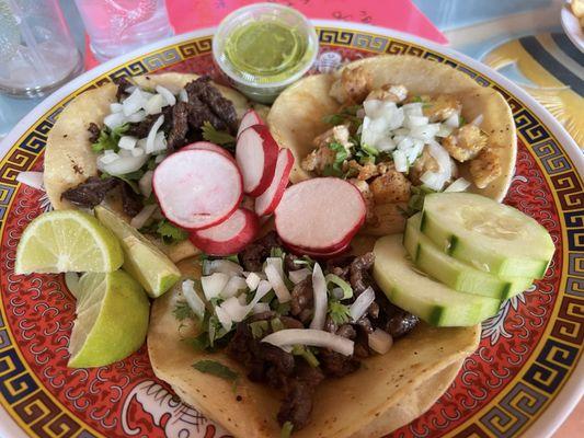 Two asada & one pollo tacos