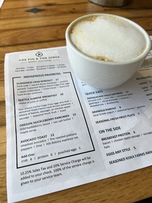 Breakfast Menu & Cappuccino