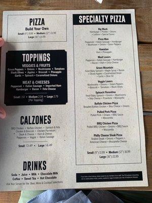 Backside of menu