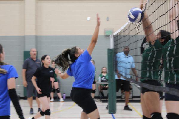 Volleyball Game
Learn to serve, set, block, hit, play defense, offense on our coed volleyball teams