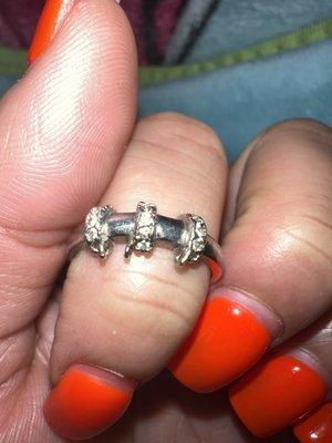 The ring right now the charms are completely gone they broke off due to poor quality mind you I bought it last month