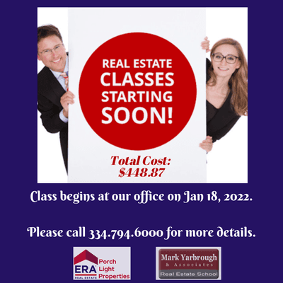 ERA Porch Light Properties has partnered with the Mark Yarbrough My Real Estate school for an on-site real estate class.