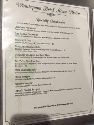 Menu - Specialty Sandwiches