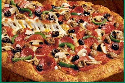 Legendary King Arthur's Supreme. Topped with pepperoni, Italian sausage, salami, linguica, mushrooms, green peppers, onions & black olives.