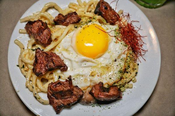 Creamy udon with steak