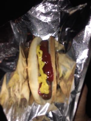 Hotdog with ketchup and mustard. Classic