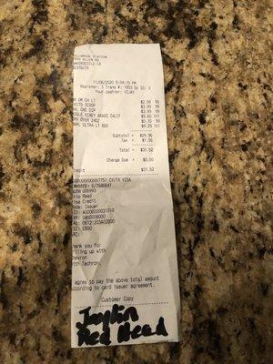 The receipt is Proof of the wine charge