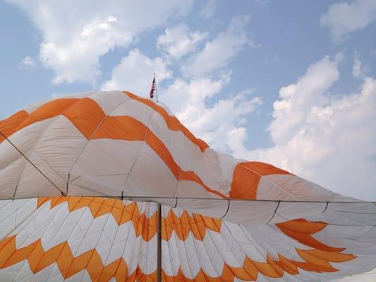 The famous orange and white parachute