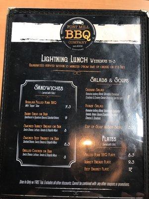 Lunch menu