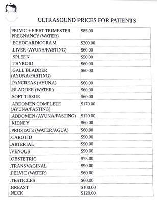 No Insurance? That's ok. See our price list for Ultrasounds