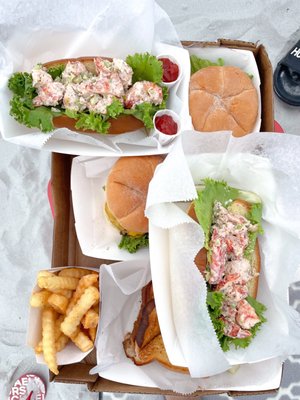 Lobster roll and burgers