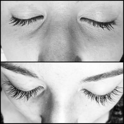 Before and after for my amazing lash extensions by Erica at the Pretty Parlor