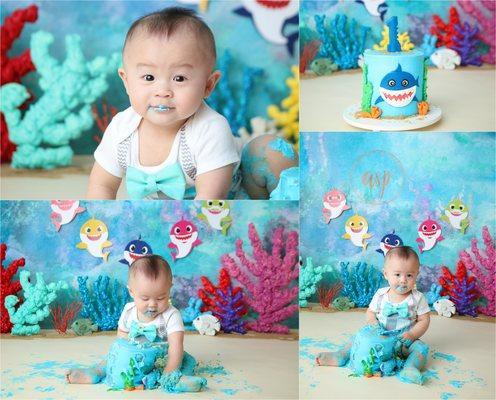 Baby Shark Cake Smash www.amandaskyephotography.com