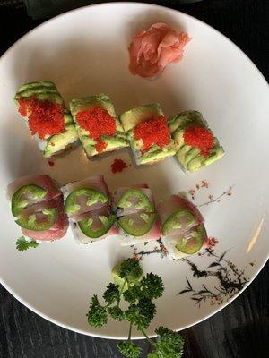 Volcano roll (top) Yamato roll (bottom)