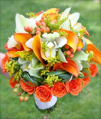 Orange and green bride's bouquet.